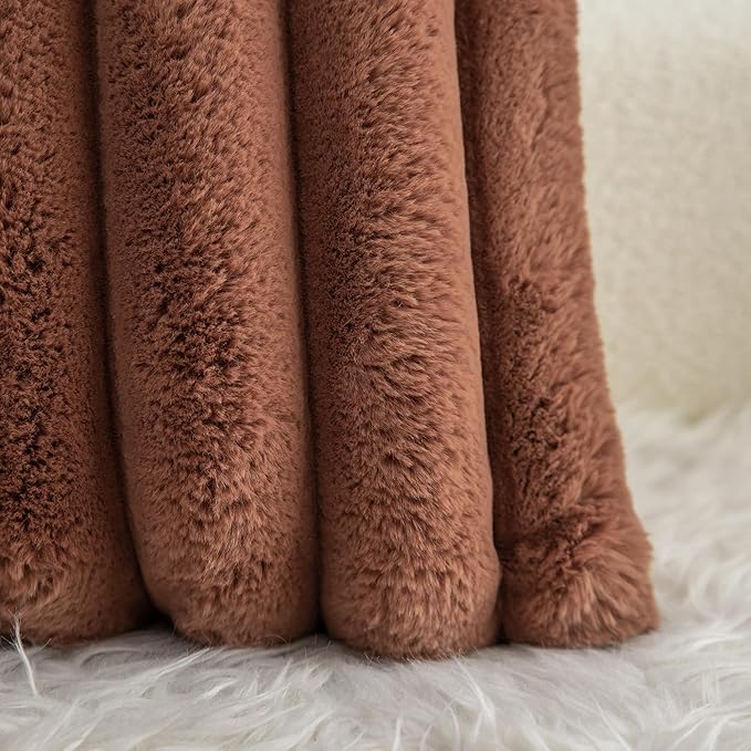 Neelvin Brown Faux Fur Cozy Soft Stripe Decorative Throw Pillow Covers 18x18 inch Set of 2,Velvet Pillowcase Cushion Case for Sofa Couch