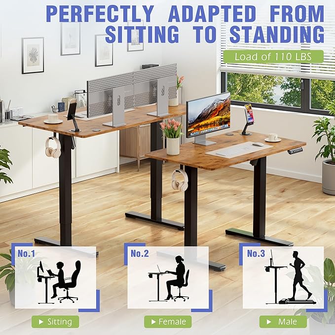 Homall Height Adjustable Electric Standing Desk, Memory Stand up Desk with Headphone Hook, Home Office Desks with Splice Board