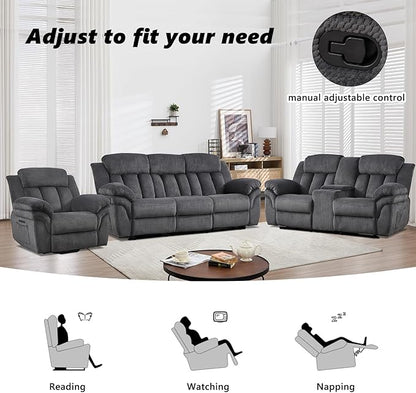 CANMOV Recliner Sofa Set, Oversize Power Lift Recliner Chair, Manual Loveseat and 3-Seat Sofa with Overstuffed Armrest for Living Room,Bedroom Furniture,Office,1+2+3 Seat Grey