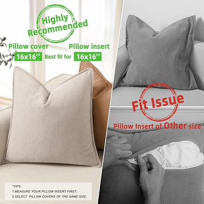 ZWJD Beige Pillow Covers 16x16 Set of 2 Chenille Throw Pillow Covers with Elegant Design Soft and Luxurious Decorative Throw Pillows for Couch, Bed, and Home Decor