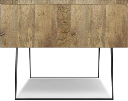 SIMPLIHOME Lowry Solid Mango Wood and Metal 48 inch Wide Rectangle Modern Industrial Coffee Table in Natural for The Living Room and Family Room