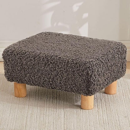 Small Foot Stool Ottoman, Sherpa Footstool Ottoman Foot Rest for Couch, Rectangle Footstools and Ottomans Small for Living Room, Entryway and Bedroom (Brown)