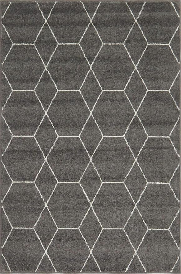 Unique Loom Trellis Frieze Collection Area Rug - Geometric (4" x 6", Dark Gray/ Ivory)