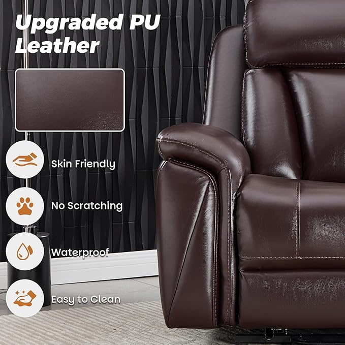 CANMOV 50" Wide Oversized Recliner, Faux Leather Power Lift Recliner Chair, Extra Large Lift Chair with Massage and Heat, Stand Up Recliner for Elderly Big and Tall, Brown