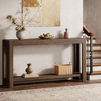 Tribesigns 63 Inch Entryway Console Table, 2-Tier Farmhouse Narrow Sofa Table Behind Couch, Accent Entrance Console Furniture for Entryway, Foyer, Hallway, Dark Brown