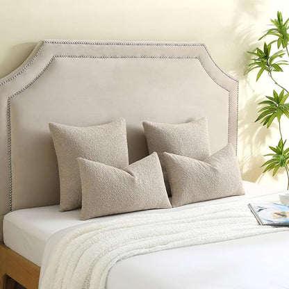 FUTEI Pack of 2 Oatmeal Decorative Throw Pillow Covers 20x20 Inch Soft Cozy Solid Boucle Textured Cushion Case,Modern Home Decor for Couch Bed Living Room