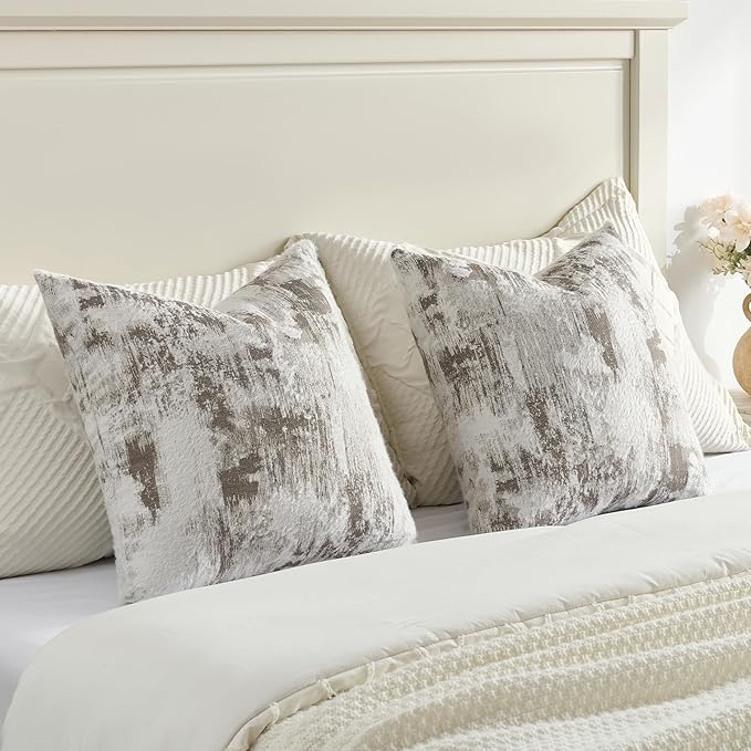 FUTEI Coffee White Decorative Throw Pillow Covers 16x16 Inch Set of 2,Soft Faux Cashmere Jacquard - Textured & Cozy Cushion Case,Modern Home Decor for Couch Bed Living Room