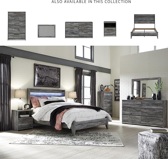 Signature Design by Ashley Baystorm Rustic Coastal 6 Drawer Dresser, Smoky Gray