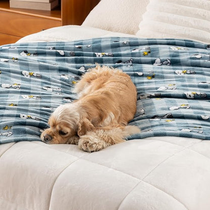 Berkshire Blanket Peanuts® VelvetLoft® Cute Character Snoopy Plush Throw Blanket,Peanuts Snoopy Everyday Buffalo Plaid Navy Tonal,Throw 55 in x 70 in (Official Peanuts® Product)