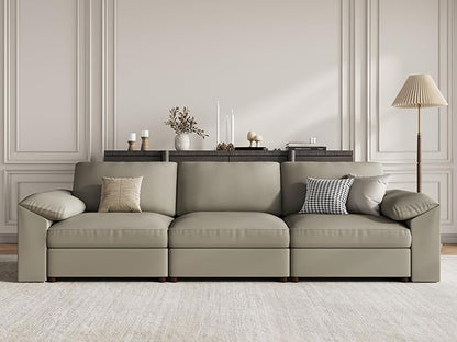 EASE MOOSE 3 Seater Deep Seat Sectional Sofa,Scratch Resistant Faux Leather Material, Oversized Modular Couch for Living Room,Modern Comfy Sofas for Small Spaces, Light Grey