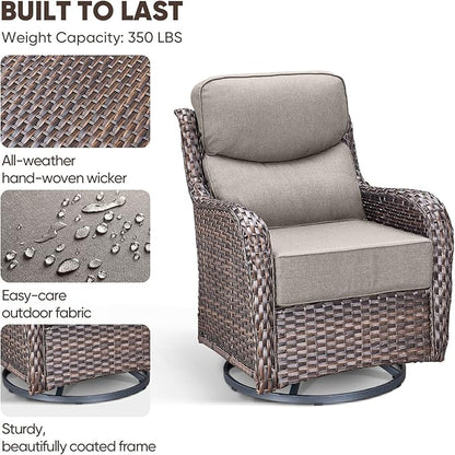 Swivel Patio Chairs Set of 2 with 6" Thick Cushion - Wicker Outdoor Swivel Rocker Patio Chairs, High Back Comfortable Outdoor Glider Chairs 360° Rotation Glider Brown Wicker-Grey Cushion