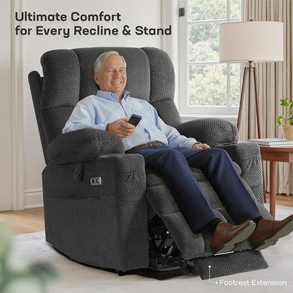 Tami Tami Dual Motor Power Lift Chair Recliner for Elderly with Massage and Heat, Infinite Position Electric Lift Recliner with Adjustable Headrest, USB (T6015 - Plush Fabric, Medium, Dark Gray)
