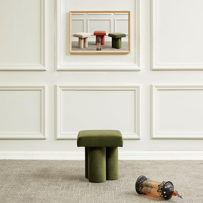 SAFAVIEH Couture Collection Deangelo Mid-Century Modern Forest Green Velvet Ottoman (Fully Assembled)