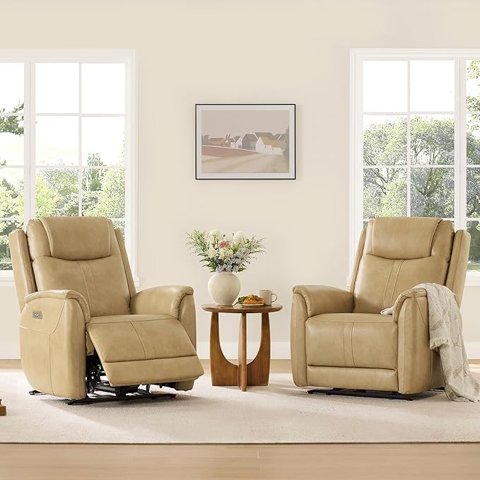 CHITA Super Zero Gravity Power Recliner Chair for Adults, Electric Faux Leather Recliner with USB & Type-C Charging Ports for Living Room, Bedroom & Home Theater Relaxation, Tan