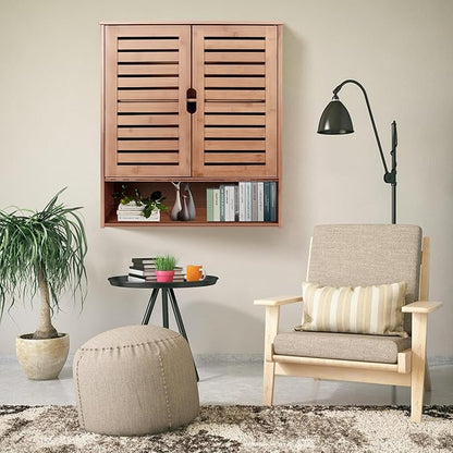 HYNAWIN Bamboo Wall Cabinet, Over Toilet Bathroom Furniture, Wall Mounted Storage Medicine Cabinet with Two Doors & Adjustable Shelves, for Bathroom, Kitchen, Living Room, Walnut, Dark Brown