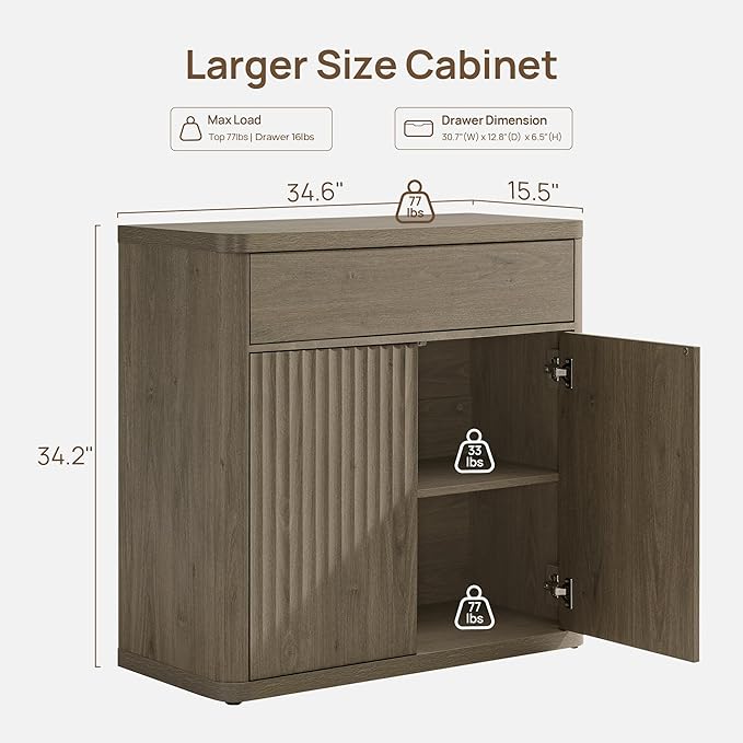 SICOTAS Buffet Cabinet with Storage - Accent Fluted Storage Cabinet with 6 Doors & 3 Drawers Sideboard Credenza Buffet Table Console Cabinets for Living Room Kitchen Dining Room Entryway Office