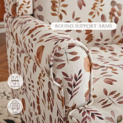 MELLCOM Floral Accent Chair, High Back Upholstered Armchair with Solid Legs, Leisure Single Sofa Chair for Living Room, Bedroom, Home Office, Orange Leaves