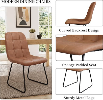 45.3 Inch Round Dining Table Set for 4, Mid Century Modern Small Kitchen Coffee Set for Dining Room Kitchen Apartment (Oak Table + 4 U-Shaped Brown Chairs)