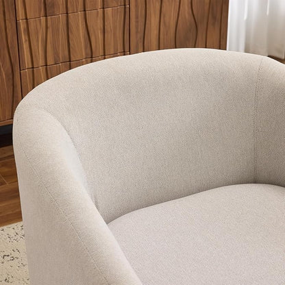 AEDI Swivel Accent Chair with Solid Wood Base, Upholstered Barrel Armchair for Living Room, Modern Small Club Chair,Beige