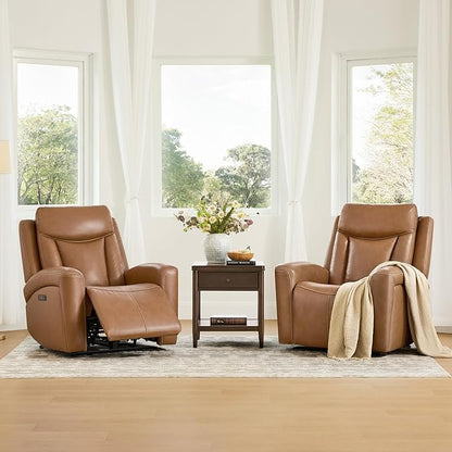 CHITA Genuine Leather Power Recliner Chair for Adults, Super Zero Gravity Recliner with Adjustable Power Headrest & USB/Type-C Ports, for Living Room, Bedroom & Home Theater, Saddle