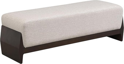 Christopher Knight Home Kingen 55'' Linen Fabric Upholstered End of Bed Ottoman, Wooden Living Room Ottoman Bench with Thick Soft Cushions, Long Entryway Bench, Long Seating for Bedroom, Brown + White