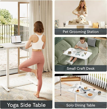 FLEXISPOT Adjustable C Table with Wheels, Mobile Snack Side End Table Sofa Couch Bedside Table Laptop Rolling Cart TV Tray Night Stand Small Space Side Table,(27.6" W x 15.7" D,White)