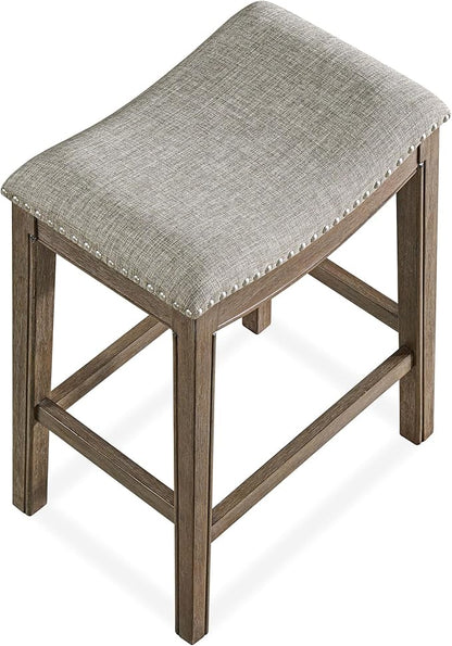 ROME + OAK Parker 26 Inch Counter Stool, Backless Saddle Kitchen Barstool in Walnut Finish with Grey Fabric Upholstery Cushion Seat