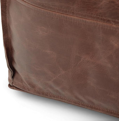SIMPLIHOME Sheffield Square Pouf - 18 inch Wide Genuine Leather Ottoman in Brown, Boho-Style Footrest, Extra Seating, or Accent Piece for Living Room or Bedroom, Assembled