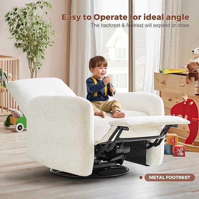 Power Recliner Chair, Swivel Rocker Recliner with USB A/C Charging Ports & Smooth Swivel Motion, Chenille Upholstered Rocking Chair for Nursery,Living Room, Bedroom, Set of 2, Cream