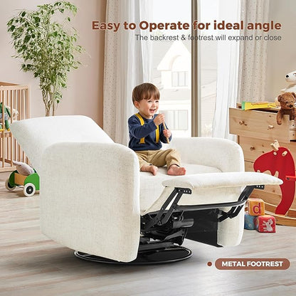 Power Recliner Chair, Swivel Rocker Recliner with USB A/C Charging Ports & Smooth Swivel Motion, Chenille Upholstered Rocking Chair for Nursery,Living Room, Bedroom, Set of 2, Cream