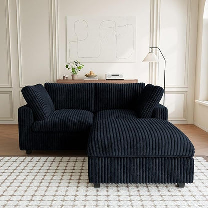Modular Sectional Sofa, L Shaped Sofa with Ottoman, 78.74" Oversized Loveseat, Plush Deep Seat Sleeper Couches for Living Room, Apartment, Couch Cushion Covers Removable, Black