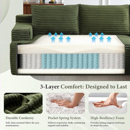 96''Sectional Couches for Living Room,Modern Modular Sectional Sofa,Upholstered Boneless Couch with Pockets,Comfy Cloud Couch with L Shaped Chaise(Green, 96''W Right Facing Chaise)