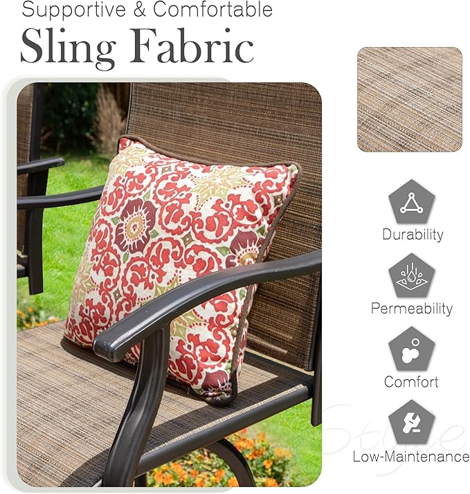 Sophia & William Patio Swivel Bar Stools Set of 6, Bar Height Patio Chair, High Top Patio Chairs, Supports 300 lbs (Brown Fabric)