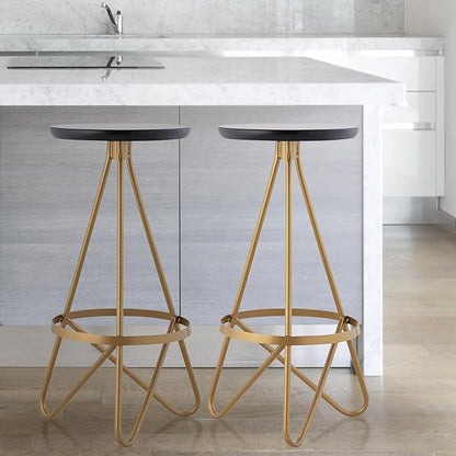 JONATHAN Y BSL1000C Spiroa 30" Modern Industrial Metal Backless Circular Bar Stool for Home, Kitchen, Dining Room, Workspaces, Cafes and Resturants, Black Seat with Gold Frame