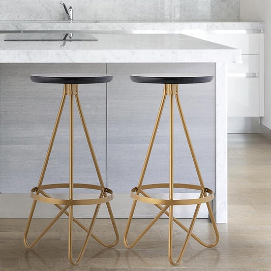 JONATHAN Y BSL1000C Spiroa 30" Modern Industrial Metal Backless Circular Bar Stool for Home, Kitchen, Dining Room, Workspaces, Cafes and Resturants, Black Seat with Gold Frame