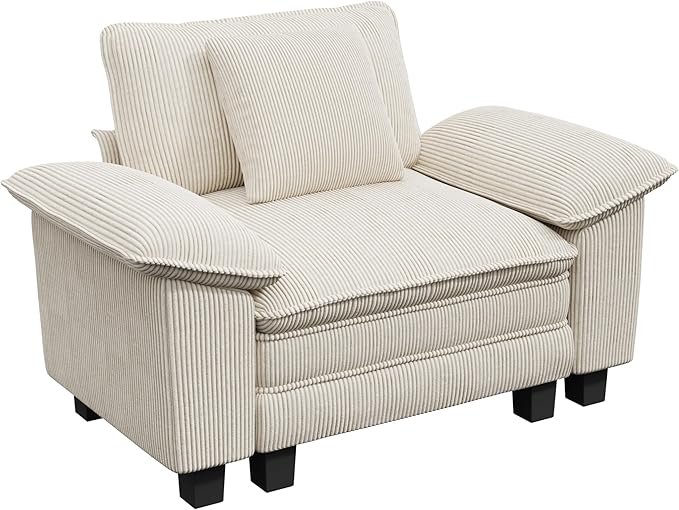 53.5" Cloud Modular Sectional Single Sofa, Deep Seat Armchair with Plush Corduroy & Removable Arms for Living Room, Beige