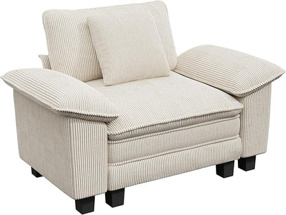 53.5" Cloud Modular Sectional Single Sofa, Deep Seat Armchair with Plush Corduroy & Removable Arms for Living Room, Beige