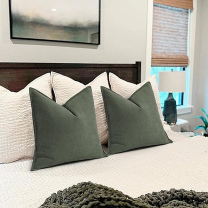 ZWJD Army Green Pillow Covers 20x20 Set of 2 Chenille Throw Pillow Covers with Elegant Design Soft and Luxurious Decorative Throw Pillows for Couch, Bed, and Home Decor