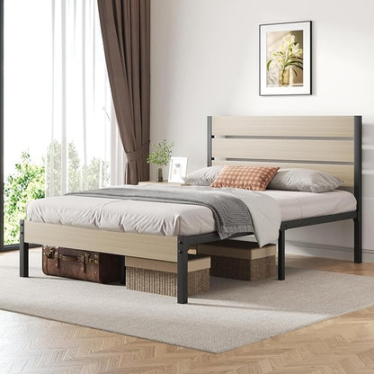 Full Bed Frame with Headboard and Footboard, with Under Bed Storage, All-Metal Support System, No Box Spring Needed, Easy Assembly, Beige
