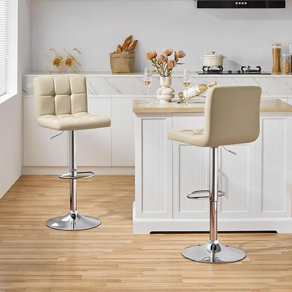 Yaheetech Bar Stools Set of 2, Adjustable PU Leather Swivel Barstools, Modern Counter Stools with Back and Footrest for Bar, Kitchen, Dining Room, Khaki