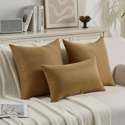 FUTEI Camel Chenille Throw Pillow Covers 22x22 Inch Set of 2,Soft Wide Chevron Textured Cushion Case,Farmhouse Home Decor for Couch Bed Living Room