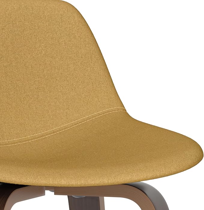 SIMPLIHOME Randolph Counter Stools (Set of 2) - 28 Inch Seat Height Upholstered Bentwood Kitchen Seats in Dijon Yellow Polyester Linen, Mid Century Modern Seating with Curved Backrest and Footrest
