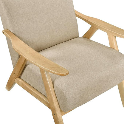 Lexicon Mid Century Modern Accent Chair with Solid Wood Frame in Natural Finish, Textured Fabric Living Room Lounge Arm Chair, Thick and Comfy Innerspring Seat Cushion, Linen-Look Fabric, Light Brown