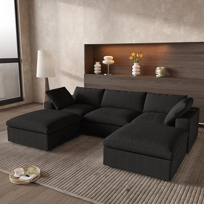 WJShome 118.02" Cloud Couch,Modular Sectional Sofa with 2 Storage Ottomans, U Shaped Down Filled Convertible Couch for Living Room Sets,Sofa Cover Washable & Replaceable(White)