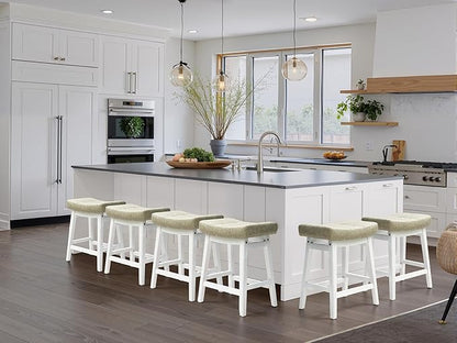 Counter Height Bar Stools Set of 4 for Kitchen Counter Farmhouse Modern Barstools with Faux Leather Upholstered Backless Seat and Solid Wood Legs 24 inch Bar Chairs, Light Grey + White