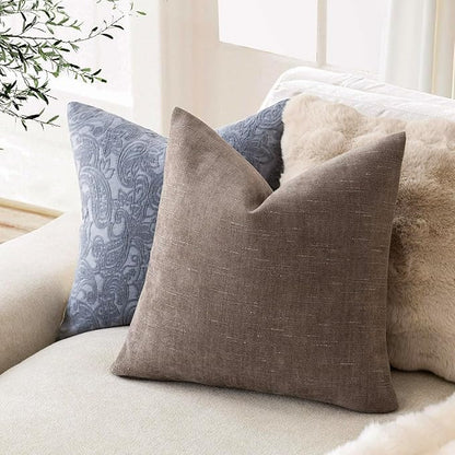 Foindtower Pack of 2 Soft Textured Chenille Throw Decorative Pillow Covers Square Accent Solid Cushion Cover Cozy Farmhouse Pillow Case with Zipper for Couch Sofa Bedroom Living Room 24x24 Inch, Taupe