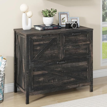 Lateral File Cabinet with 4 Drawers Farmhouse File Cabinet for Letter/Legal/A4 Size Hanging Files, Large Wood File Storage Cabinets Printer Stand for Home Office Cabinet, Dark Rustic Oak