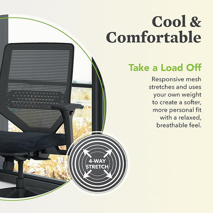 HON Solve Task Chair, Ergonomic Office Chair Mesh Back Support, Adjustable Lumbar Support, with Wheels, Height-Adjustable Arms, for Computers, Desks, Home Office, Black