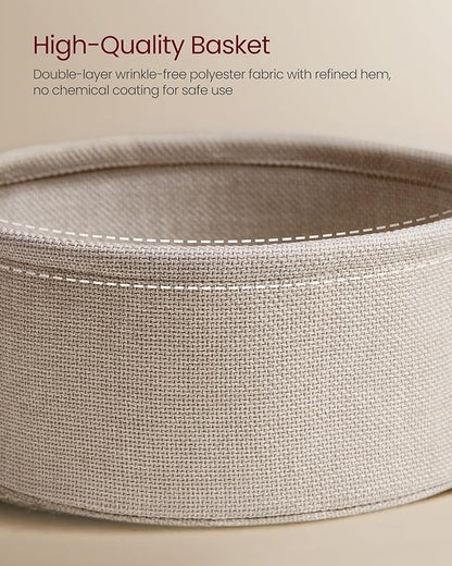 VASAGLE LILEA Collection - Side Table with Charging Station, Round End Table with Fabric Basket, Nightstand with USB Ports, for Living Room, Bedroom, Modern, Matte White and Camel Brown ULET228W01