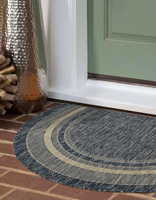 Unique Loom Outdoor Border Collection Area Rug - Soft Border (2' 7" x 4' 1" Hearth Blue/Ivory) (Pack of 2)
